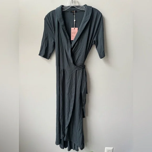 Quince Dark Olive Tencel Jersey Wrap Dress Midi - Picture 3 of 6